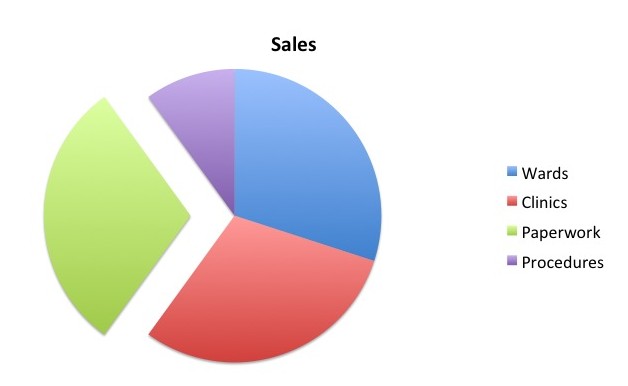 A pie Chart depicting the time spent during normal day to day practice.